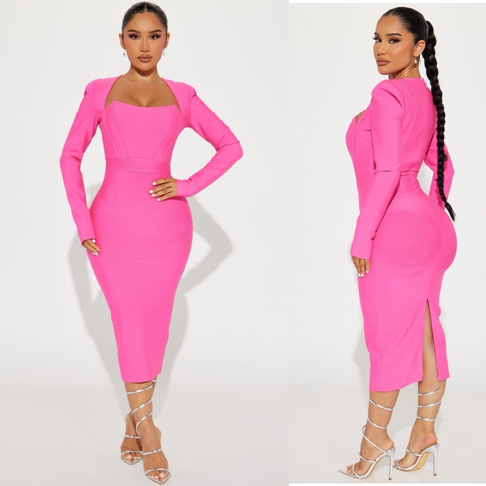 New Barbie pink bandage midi dress